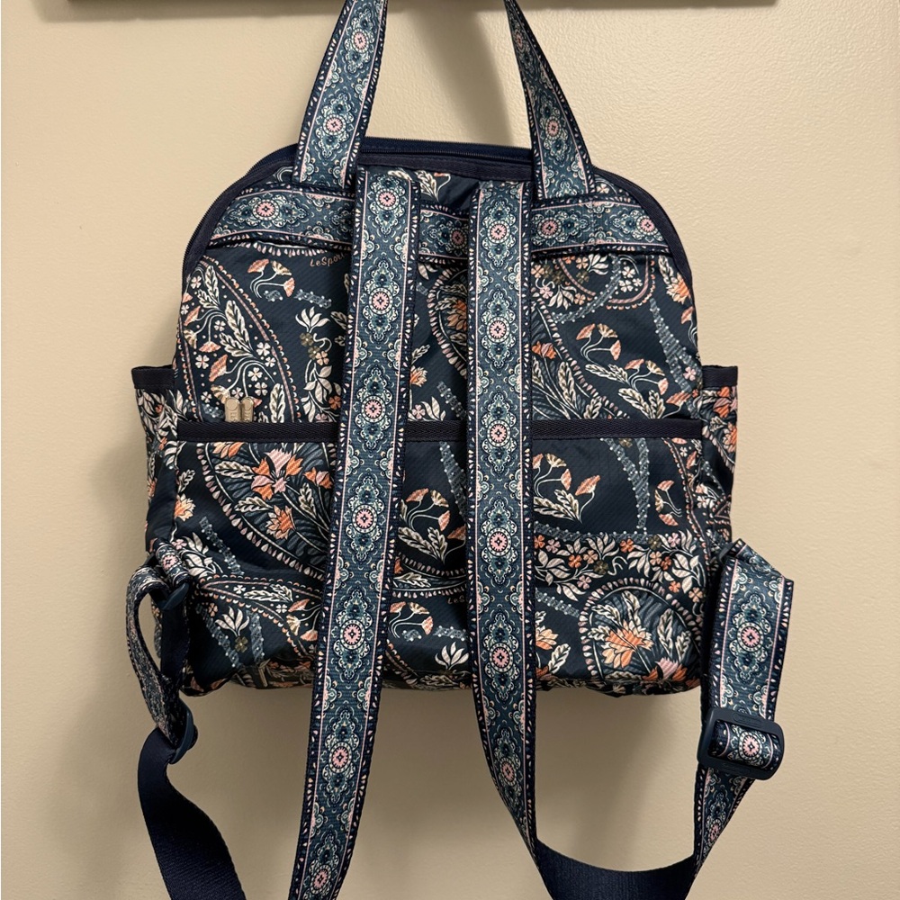 Floral Navy Knapsack/Tote - Picture 2 of 7